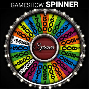 The prize wheel on the screen, with a marquee-light rim